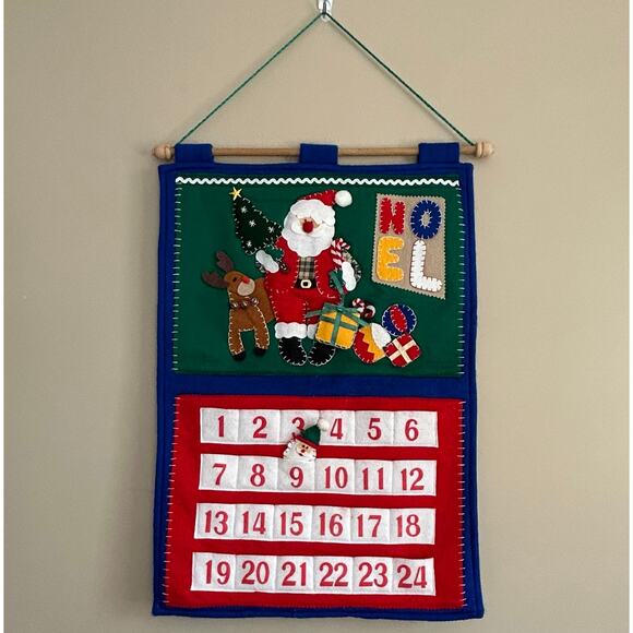 Vintage Felt Santa Advent Calendar Wall Hanging NOEL 24 Pockets Christmas - Picture 4 of 11